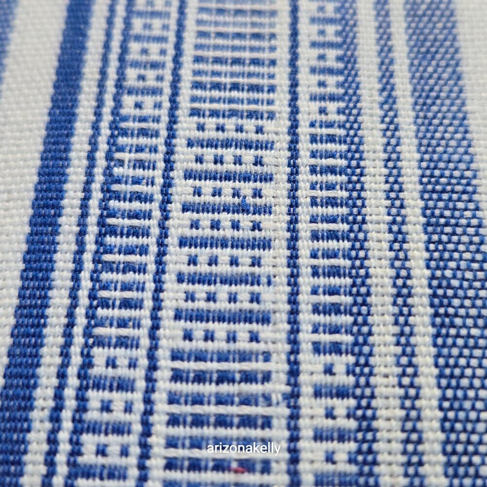 Cotton Linen Woven Scarf Blue & White - Picture 12 of 14